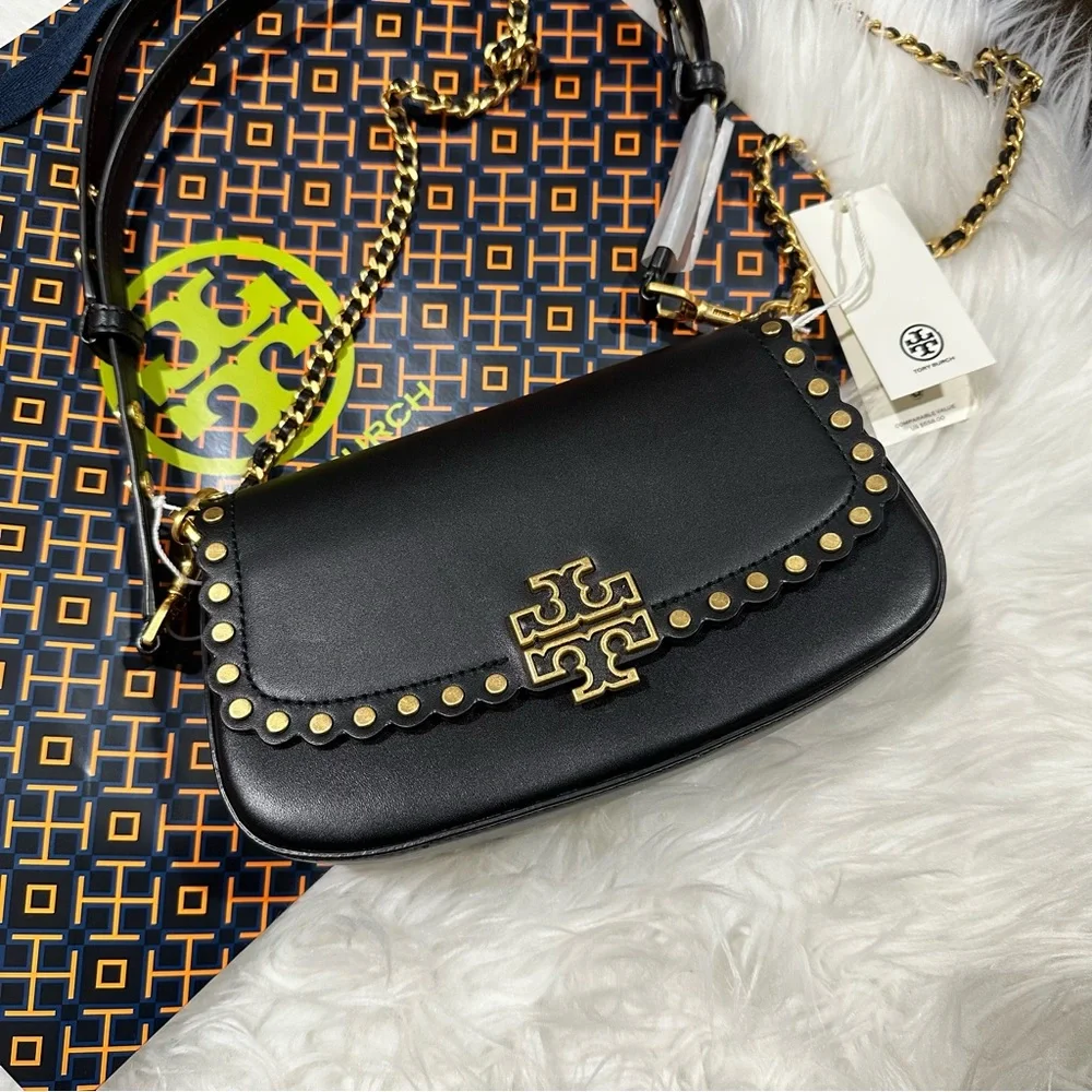 NWT Tory Burch Britten Gold Studded Black Convertible Crossbody Shoulder Bag - Picture 8 of 9